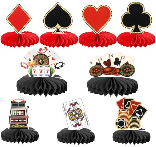 Xsstarmi Las Vegas Casinos Honeycomb Centerpieces Decor Lucky Slot Poker Game Table Toppers Decoration for Casinos Night Theme Birthday Party DIY Decorations Supplies