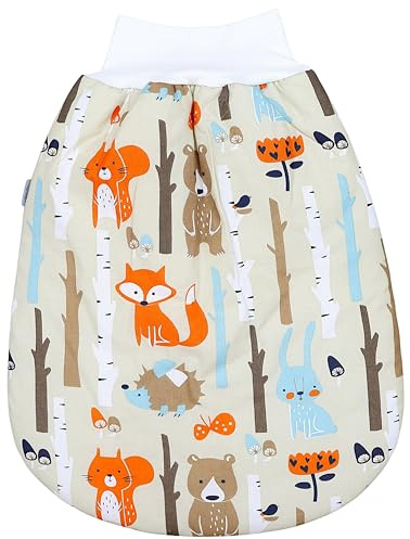 TupTam Baby Strampelsack Schlafsack mit breitem Bund Winterschlafsack für Mädchen Jungen Babyschlafsack, Farbe: Birkenwald Fuchs Bär Igel Hase Beige, Größe: 0-6 Monate