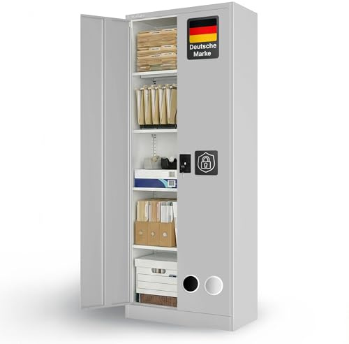 Aktenschrank – Abschließbarer Stahl-Aktenschrank – Büroschrank, Allzweckschrank mit höhenverstellbaren Böden – Robuster Metallschrank, Aufbewahrungsschrank für Büro, Werkstatt, Lager (Grau)