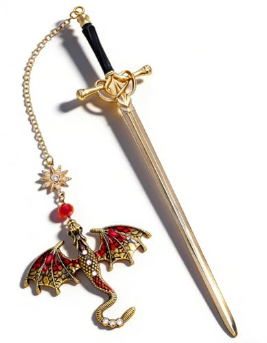 Lesezeichen Drachenschwert, Metall Fantasy mit Drachenschwert, Personalisiertes im Vintage-Stil, Lesezeichen Personalisiert für Buchliebhaber, Einzigartiges Geschenk (Rot)