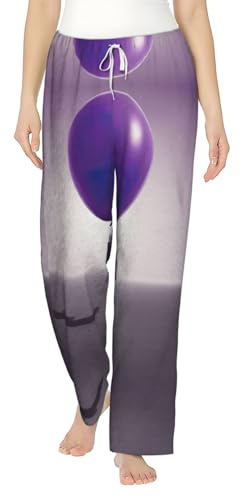 WCXTHGFA Pantaloni da pigiama da donna in flanella con stampa a palloncino viola, pigiama in morbido pile caldo, perfetto per i fine settimana pigri a casa, Nero , M