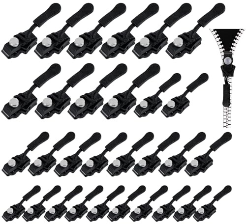 30 Pezzi Cursore Cerniera Ricambio – 3 Misure Zip Cerniera Ricambio, Universale Zip Cerniera per la Chiusura a Zip di Giacche, Zaini, Bagagli, Sacchi a Pelo (Nero)