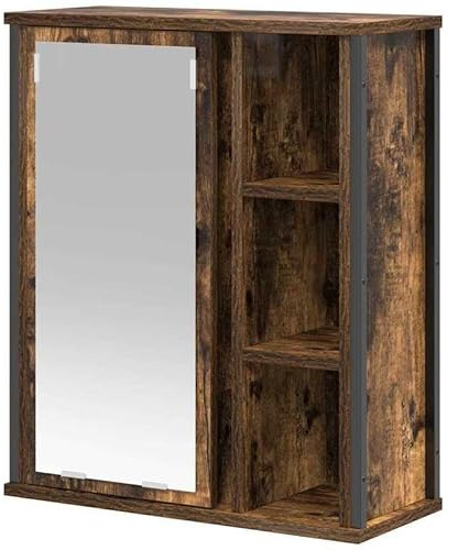 Eleganz Armario de pared de baño con espejo de roble ahumado, 50 x 21 x 60 cm, juego de muebles de baño de madera y acero, ahorra espacio y es duradero para baños modernos