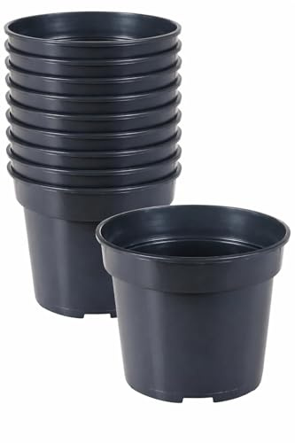 Muddy Hands Pack of 10 Black Plastic Plant Pots - Outdoor Garden Round Planters for Flowers, Herbs & Nursery Plants (20 Litre)