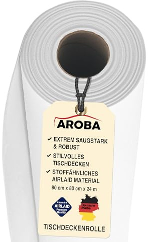 1 Airlaid bordsdukrulle 80 cm x 24 m | Perforering för enkel förkortning | 30 x 0,8 m x 0,8 m engångsduk engångsartiklar per bordsduksrulle tygliknande bröllop catering hotell premiumkvalitet | Vit