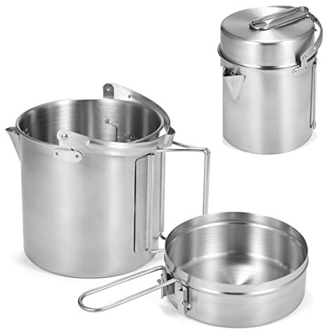 Lixada Camping Topf 1L Edelstahl Tasse BecherKochen Wasserkocher mit Deckel und Griff für Camping Wandern Angeln Picknick