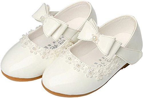 PPXID Mädchen Mary Jane Halbschuhe Bequem Taufschuhe Ballerinas Kleidschuhe,Weiß,21 EU