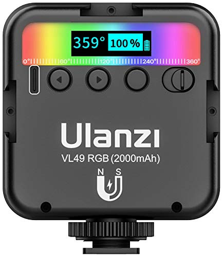 Ulanzi VL49 RGB Mini flerfärgs LED-videolampa för smartphone och kamera med justerbar färgtemperatur (RGB + 2500K-9000K) och 2000 mAh batteri för videostreaming i Vlog Studio
