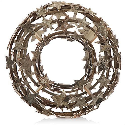 COM-FOUR® corona di vite con stelle - corona decorativa da tavolo fatta di rami - corona naturale per porte - decorazione da tavolo fai da te con corona naturale (1 pezzo - Ø 40cm stelle marroni)