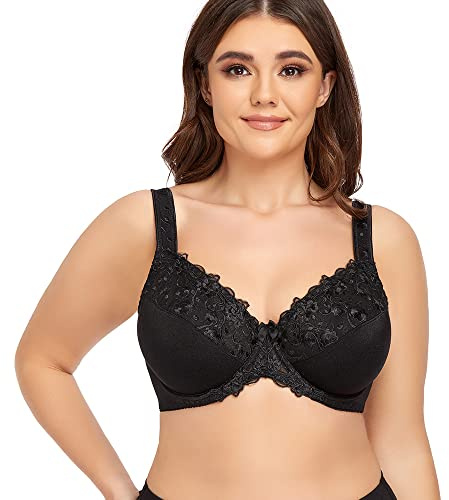 Ayigedu UK Women's Underwire Bra Non Padded Plus Size Full Coverage Minimizer Bras 34-F Black