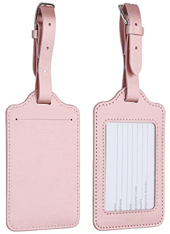 kwmobile Set 2x Targhetta Bagaglio a Mano - Etichetta Valigia Stiva - Tesserino Indirizzo Antismarrimento - Accessorio da Viaggio in Similpelle oro rosa