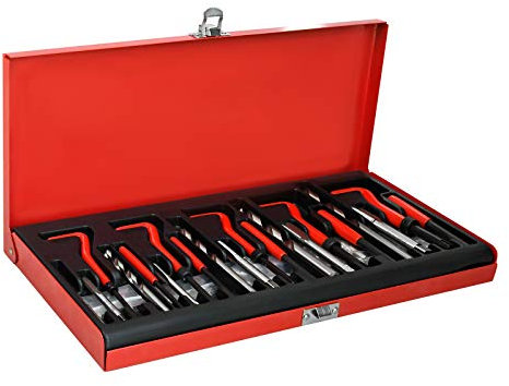 Froadp Gewindereparaturwerkzeuge Set, 131tlg Gewinde Reparatur Satz inkl. Bohrer Sleeves Helicoil, M5 M6 M8 M10 M12 Gewindehülse Werkzeug Kit mit Praktischen Stahlkoffer für Reparatur von Auto Motor
