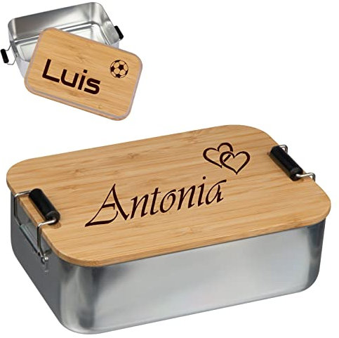 Contenitore Durevole Portapranzo Bambus-Metall Incl. Incisione 750 ML Scatole Eco Portapane Lunch Scatola per Bambini E Adulto Personalizzato Regalo Nome Compleanno Idea Regalo