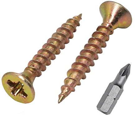 Lot de 500 vis à bois en acier zingué jaune 3,5 x 20 mm Vis à panneaux d'aggloméré Vis universelle Pozi Tête fraisée (500, 3,5 x 20 mm)