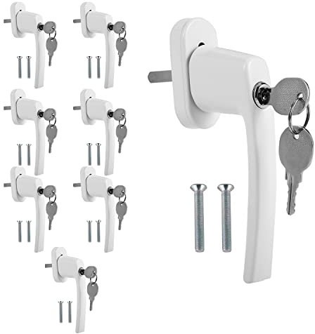 Gimisgu Manilla de ventana con cerradura de aluminio, 8 unidades, cierre de seguridad para niños, con 16 llaves iguales (color blanco)