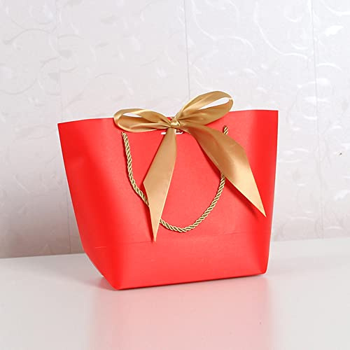 Duories 10 Stück Papiertüten Geschenktüte mit Schleifenbändern,21x14x16x7cm Geschenktaschen mit Griffen zum Verpacken von Geschenken für Geburtstag Hochzeit Feier Party Weihnachten Erntedankfest,Rot