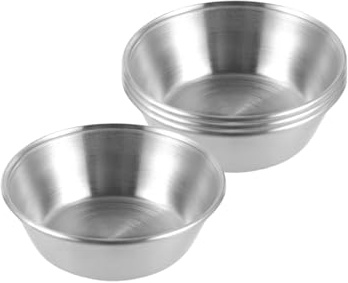 Sicheii Mini-Dip-Soßenschale aus Edelstahl, einzelne Saucenschalen, Untertassen, kleine Metallauflaufförmchen, kleine Gewürzschalen, Sojasaucenschalen für Sushi-Salat, Dressing, Beilagenschale, 4