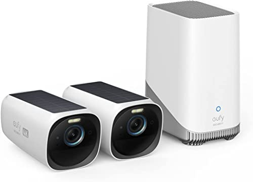 eufy Security S330 eufyCam 3, 4K trådlös övervakningskamera solcellsdriven 2+1 med ansiktsigenkänning AI, färgat mörkerseende, utbyggbart minne 16 TB, avgiftsfritt (renoverat)