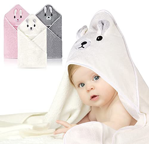 Nizirioo 3 Pcs Kapuzenhandtuch Baby, Erstausstattung Babyhandtuch Mit Kapuze 80 X 80 cm, Kapuzenbadetuch, Baby Handtuch Kapuze Personalisiert, Badetuch Mit Kapuze DREI Muster