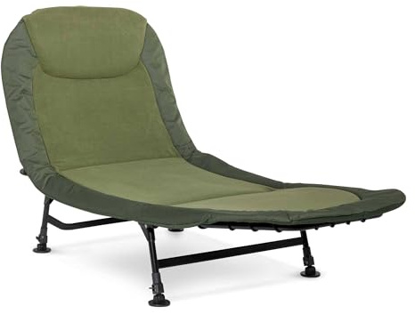 Dellonda Adjustable Bedchair for Fishing and Camping with Fleece Covered Mattress & Built-In Pillow Headrest, 3 Legs & 6 Adjustable Levelling Feet - DL77