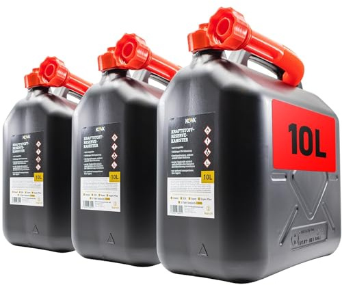 KOVA® 3x Benzinkanister 10L SCHWARZ Dieselkanister Reservekanister Kraftstoffkanister 10 Liter Wasserkanister für Benzin Diesel Wasser AdBlue, Auswahl: 5 20 20L ltr 5L 10-Liter-Kanister & Außgießer