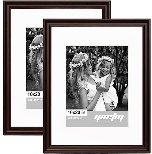 Yaetm 16x20 Picture Frame Matted to 11x14 Set of 2, 1.4 Wide Molding & Dark Brown Poster Frames 16 x 20 for Wall Gallery, Home and Office, Wall Mount (2 pack, Brown)