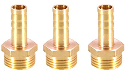 3PCS Solid Brass Hose Tail Connector Barbed to BSP Male Thread 8mm to 3/8” for Air Water Fuel Oil Gas