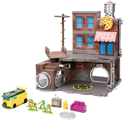 Teenage Mutant Ninja Turtles Turtle Lair Nano-Szene mit 4,2 cm großen Druckguss-Sammelfiguren, Spielzeug für Kinder und Erwachsene