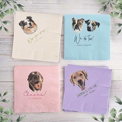 XEL Personalisierte Servietten,Haustier-Fotoserviette,servietten Personalisiert Hochzeit,Brautparty,Taufe,Probe-Abendessen,Hundeparty-Servietten Tischdeko