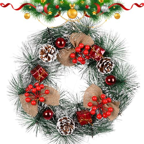 30cm Türkranz Haustür Außen - Kunstlicher Weihnachtsdeko Kranz mit Tannengirlande