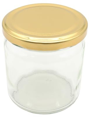 48x Twist Off Gläser 500g (405ml) im Karton mit Deckel für Lebensmittel Honiggläser Neutralgläser Glas Bienen Honig Marmelade Früchte Vorratsglas Rundgläser, Gold