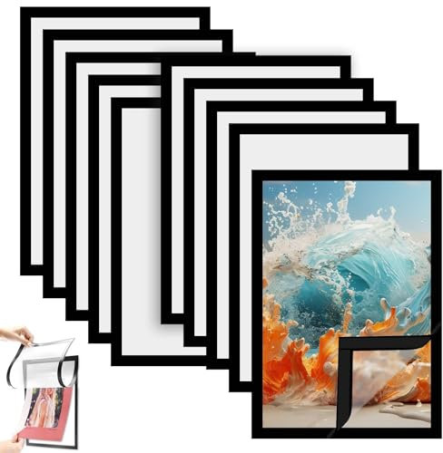 Collazoey 10pcs Confezione cornici per pittura con diamanti, A4 set di cornici magnetiche,cornice magnetica autoadesiva, per la decorazione della parete di casa(dimensioni interne 29x20,5cm) (Nero)