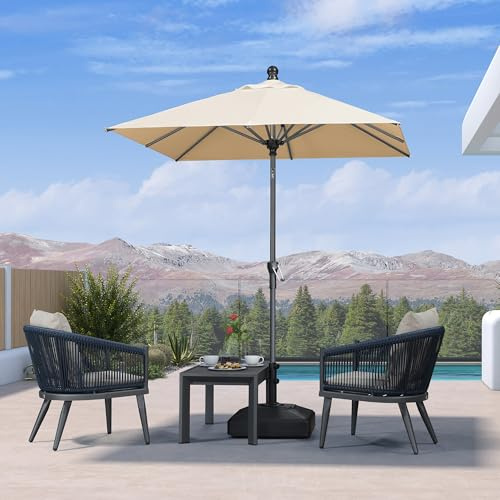 PURPLE LEAF Sonnenschirm Balkon 180 × 180 cm Knickfunktion Alurahmen, Beige | 1-Klick-Knickfunktion, Rostfreies Aluminiumgestell, Aluguss-Griff, Einfaches Öffnen, Langlebig, UV-beständiges Polyester