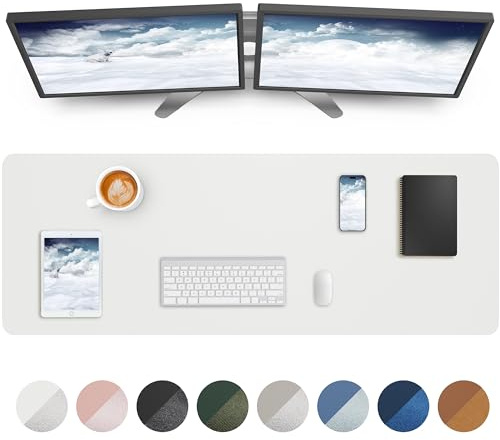 Schreibtischunterlage aus Leder, Mauspad, Büro-Schreibtischmatte, rutschfestes PU-Leder, große Schreibtischunterlage, wasserdichte Tastaturmatte für Büro/Zuhause/Dekoration (Weiß, 121,9 x 43,2 cm)