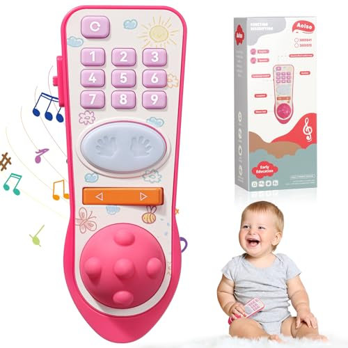 Aolso Télécommande TV, Jouet télécommandé de Musique,Jouets Musical d'apprentissage Précoce de Téléphone,télécommande du simulateur de bébé, Apprentissage Pendant 6 Mois + Garçons ou Filles(Rose)