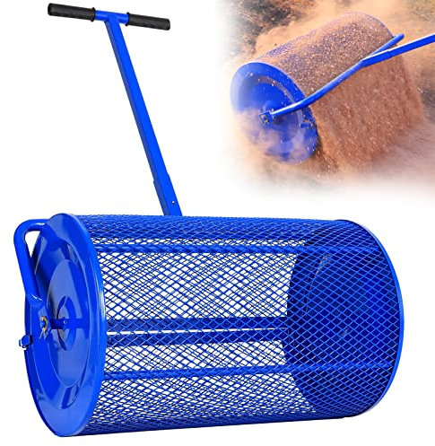 Spandiconcime per prato/giardino Spanditore per compost, torba e muschio, rullo per concimazione superiore con cestello in rete metallica da 24 pollici con manico a forma di T per concimazio