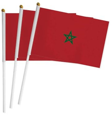20 Piezas de Banderas de manivela de Marruecos para el día Nacional, Marruecos Mini Bandera portátil, Bandera Marruecos, Pequeña Bandera Marruecos, Mini Bandera Marruecos