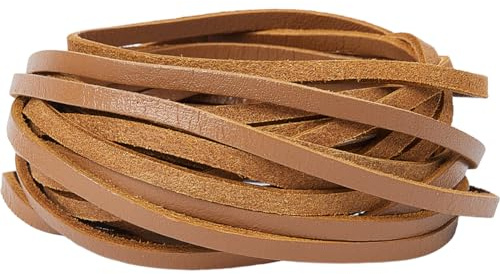 GORGECRAFT 5m*4mm*2mm Cordoncino di Cuoio Piatto In Vera Pelle Corda di Vacchetta Filo Intrecciato In Pelle per Artigianato Fai-Da-Te Collane Bracciali Cavigliera Portachiavi Stivale Pizzo, Cioccolato