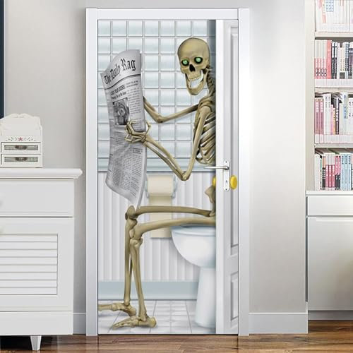 3D Türaufkleber Selbstklebendes Türposter - Weiße Totenkopfzeitung 90 X 210 Cm - Fototapete Türfolie Poster Tapete - Abnehmbar Türposter Fototapete Holzwand Türaufkleber Wandbild Für Tür, Wohnzimme