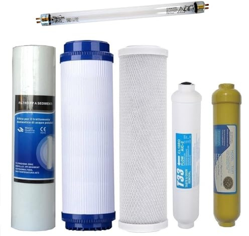 DC Solution | Filtri depuratore acqua Kit 5 filtri e Lampada UV 6 Watt osmosi inversa domestico | Acqua potabile dal rubinetto di casa