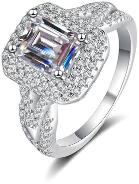 Whoiy 585 Weissgold Ringe Damen Luxus, Hochzeitsringe Trauringe Eheringe Echtgold 14kt Frauen Ringe mit 2ct Labor Diamant, D, VVS1-VVS2, Größe 51 (16.2)