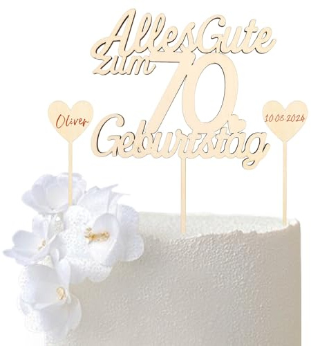 GoldRock Tortendeko 70. Geburtstag für Mann und Frau - Holz Kuchendeko, Alles Gute zum 70. Cake Topper, Deko für Torte