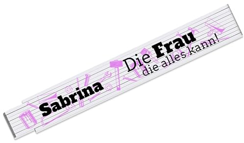Zollstock mit Spruch personalisiert „Die Frau die alles kann“ – Meterstab 2m mit 90° Rastung - Geschenk-Idee Muttertag Geburtstag Handwerkerin Hobby