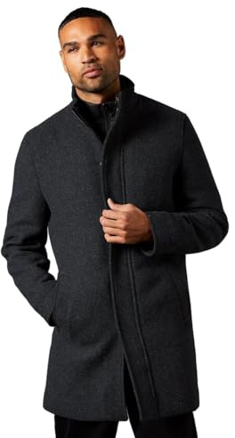 Burton Charcoal Signature Funnel Neck Wool Blend Coat With Insert, M, charcoal