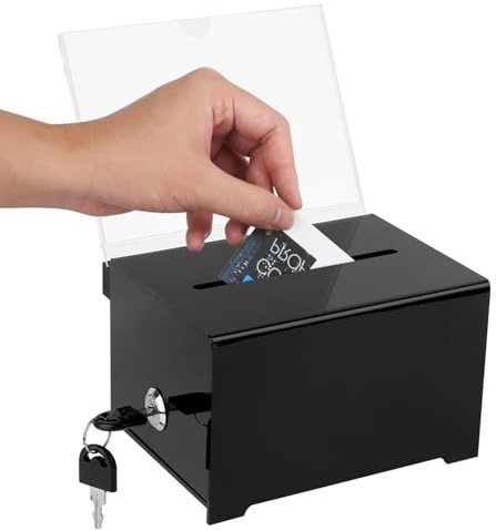 Empfohlene Box, Spendenbox Abschließbar, Acrylspendenbox, mit Schwarzem Schlüssel, mit Aufklebern, für Rezensionen, Spenden und das Sammeln von Visitenkarten, Schwarz