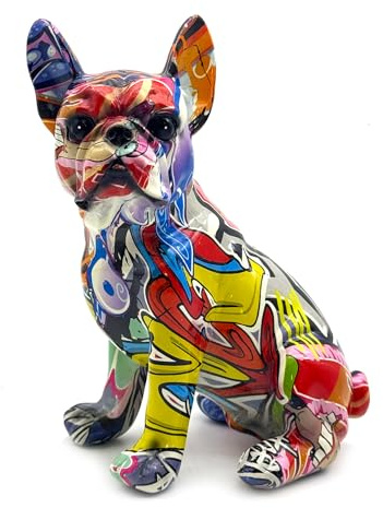 FUNSXBUG Bunte Kunst Französische Bulldogge Statue Hund Figuren Skulptur Sammlerstücke Home Office Desktop Decor Outdoor Garten Display Dekoration Harz (Farbe 1)