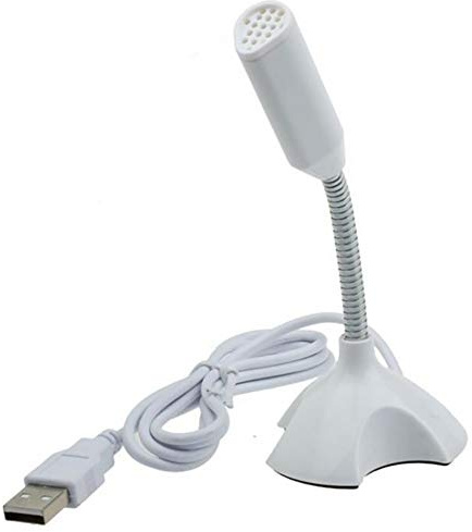 Microphone sur pied pour PC - Blanc - USB - Petit micro compatible avec ordinateur portable, PC, podcast, studio de streaming - Microphone de bureau