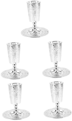 Mobestech 5 Ensembles Ensemble de Verre à vin Saint Graal Soucoupe en Relief Bénédiction Calice gobelet Compagnon Tasses Coupe d'alliage de Zinc Havdalah Coupe de Chabbat de Judaica