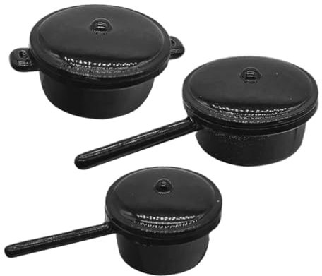 VICASKY 3pcs Mini Food Toys for Dollhouse Miniature Kitchen Accessories Metal Pot Pan Boys and Girls Playhouse Toy Realistic Christmas Role Play Decorations