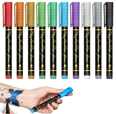 Tomedeks Temporäre Tattoo Markers for Skin, Tattoo stifte für die haut 10 Body Markers for Kids and Adults